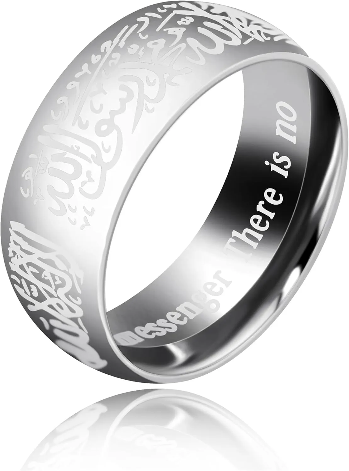 Islamic Engraved Ring with Arabic Inscription | Elegant Faith Symbol Jewelry | Stainless Steel 8mm Wide Band Religious Allah Rings for Men and Women