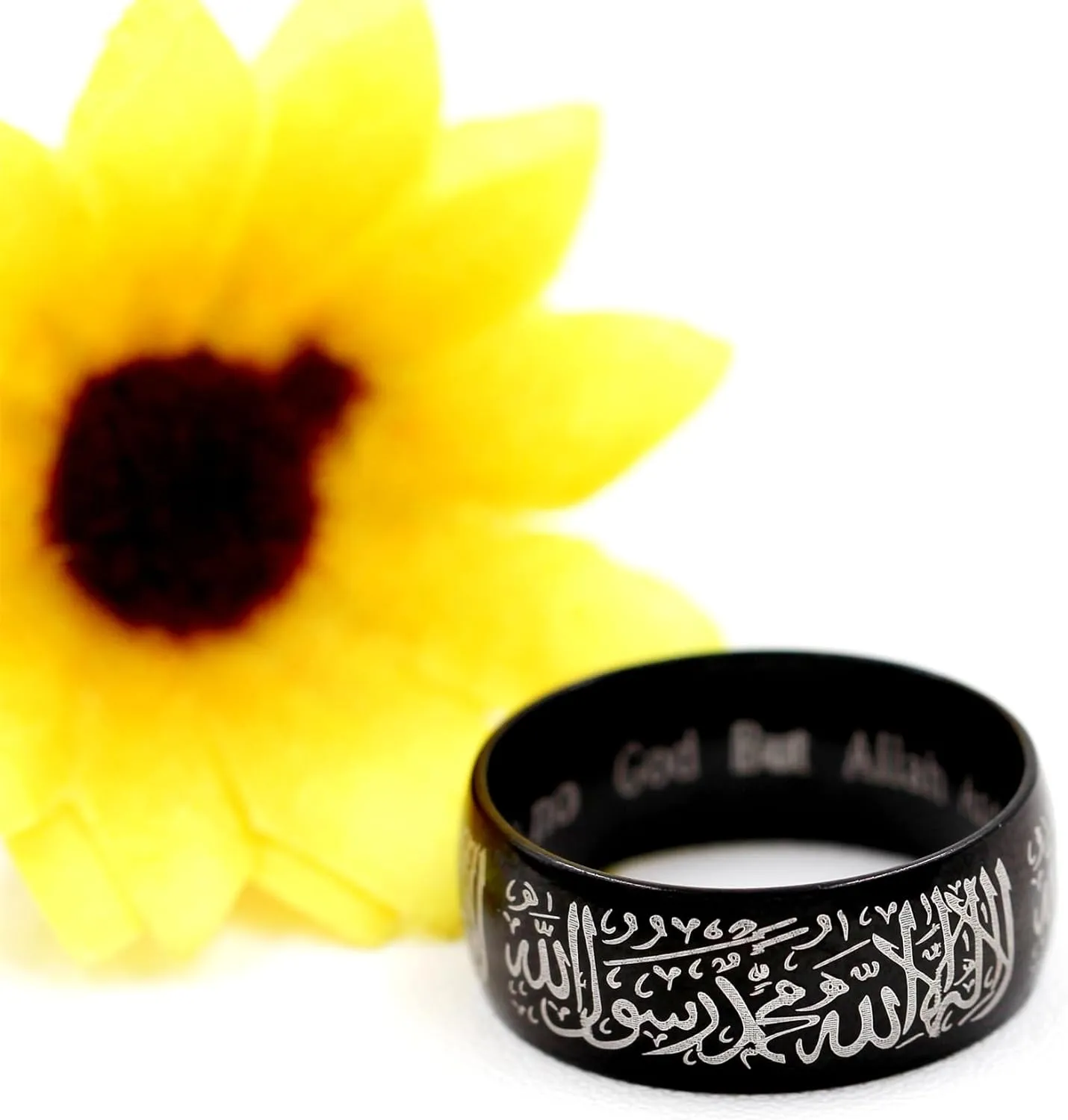 Islamic Engraved Ring with Arabic Inscription | Elegant Faith Symbol Jewelry | Stainless Steel 8mm Wide Band Religious Allah Rings for Men and Women