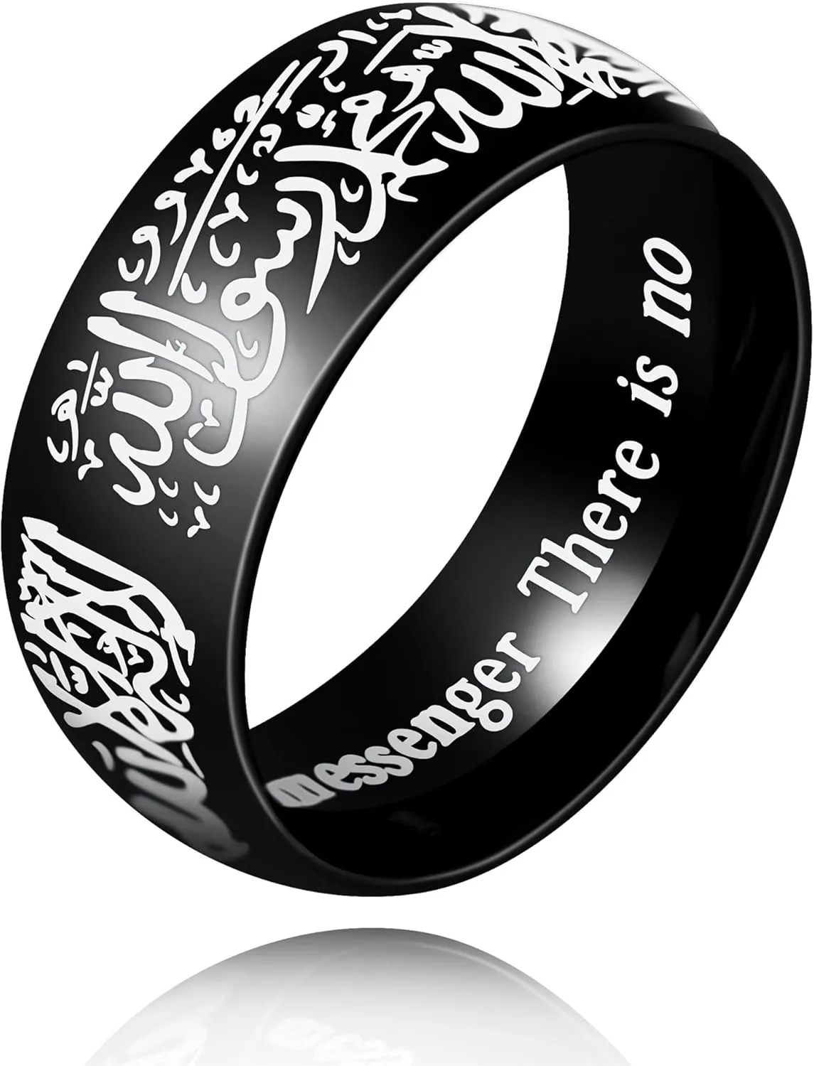 Islamic Engraved Ring with Arabic Inscription | Elegant Faith Symbol Jewelry | Stainless Steel 8mm Wide Band Religious Allah Rings for Men and Women