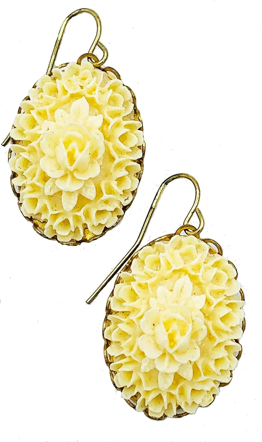 Ivory Rose Floral Earrings with Gold-Plated Dangles 25x18mm
