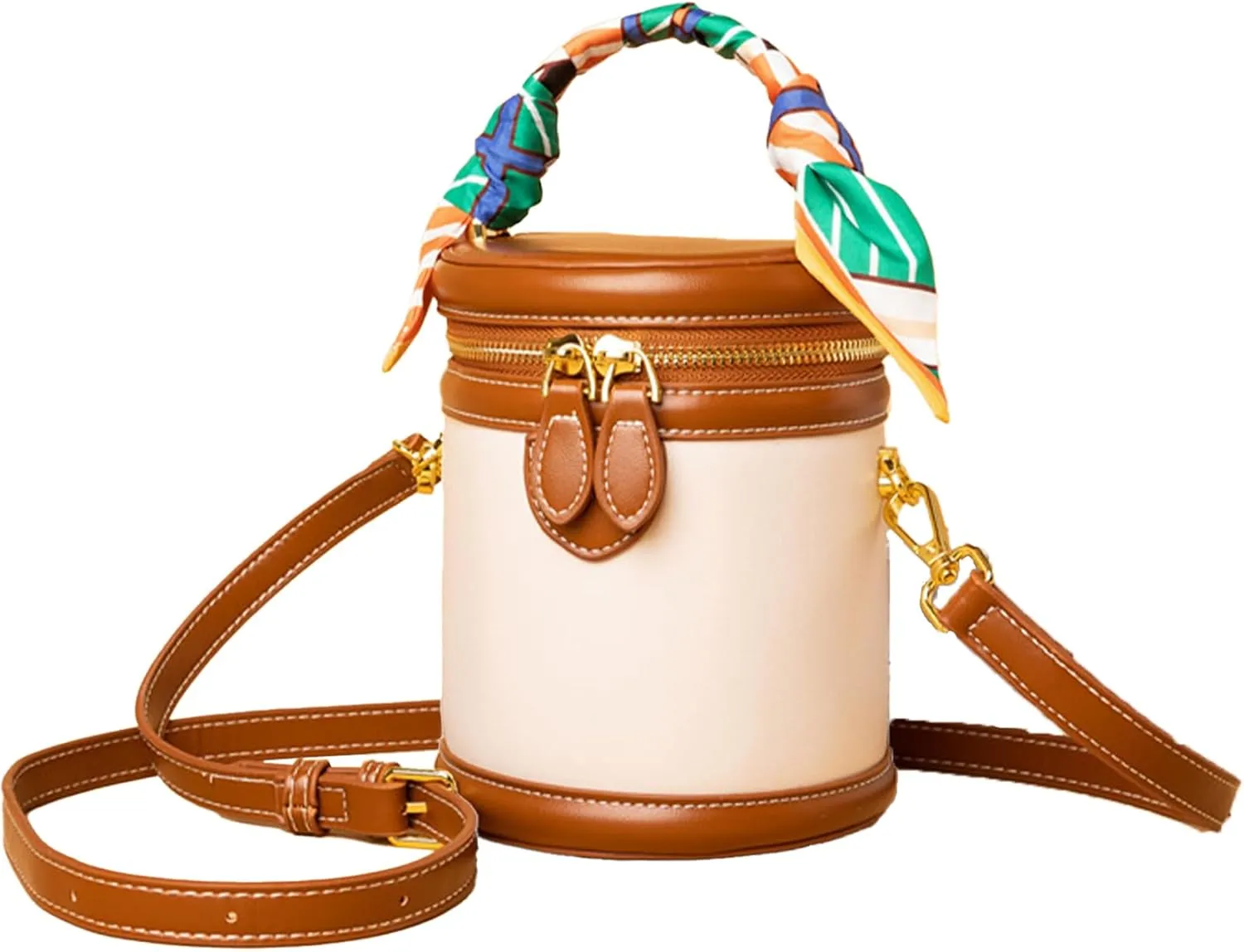 JAKYE 2025 New Summer Colorblock Bucket Bag for Women-/Leather Crossbody Handbag with Adjustable Strap