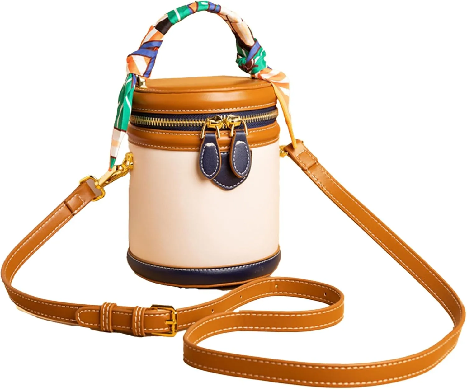 JAKYE 2025 New Summer Colorblock Bucket Bag for Women-/Leather Crossbody Handbag with Adjustable Strap