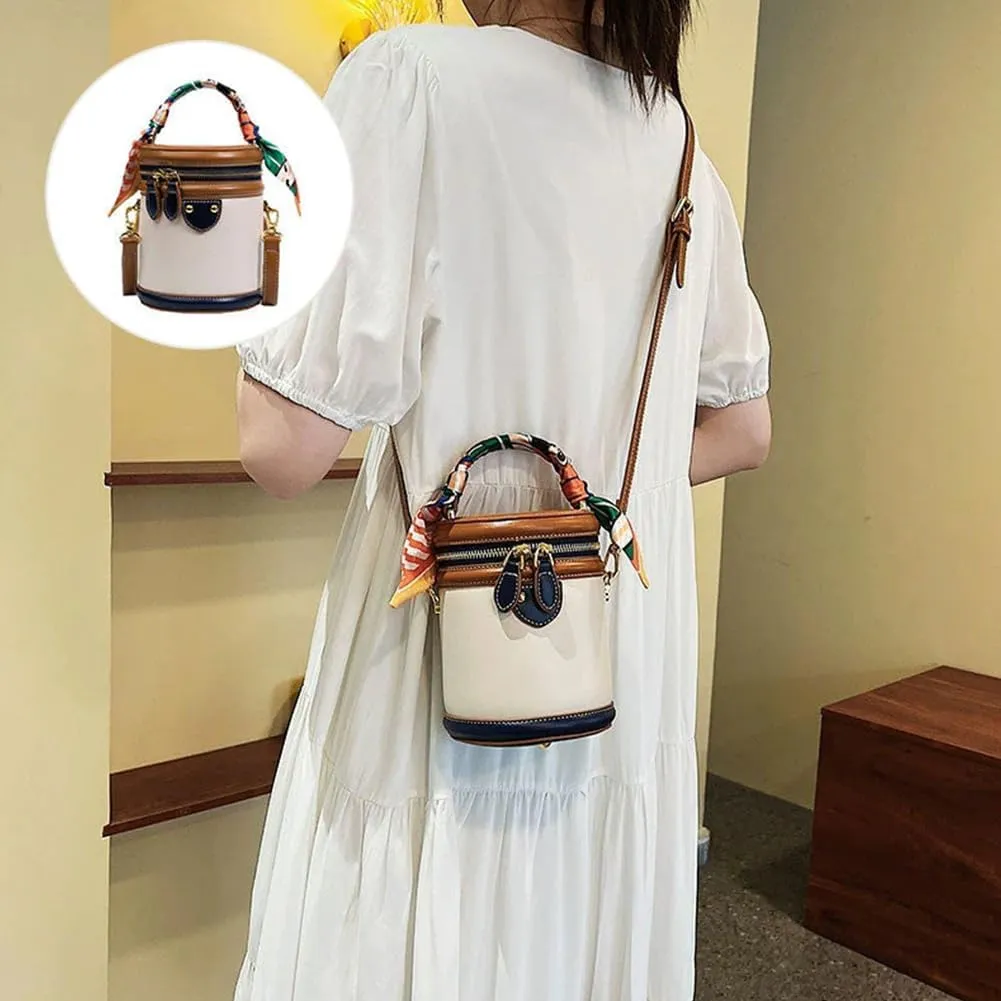 JAKYE 2025 New Summer Colorblock Bucket Bag for Women-/Leather Crossbody Handbag with Adjustable Strap