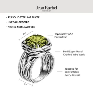 JEAN RACHEL JEWELRY 925 Sterling Silver Ring - Wrap Vintage Design with Cushion Shaped Cubic Zirconia - Hypoallergenic, Lead & Nickel Free - Artisan Handcrafted Statement Rings for Women