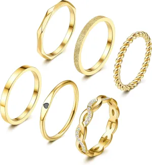 JeryWe 6 Pcs Stainless Steel Rings for Women Set Gold/Silver Knuckle Rings Stackable Simple Carve Heart Wedding Bands Engagement Promise Eternity Bands Thumb Rings for Women
