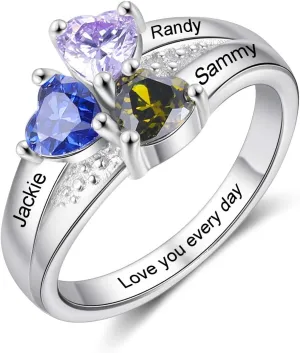 Jewelstruck Christmas Gifts for Women Personalized Rings for Women with 1-4 Birthstones for Wife Mom Grandma Birthday Family Promise Rings Anniversary Rings for Women