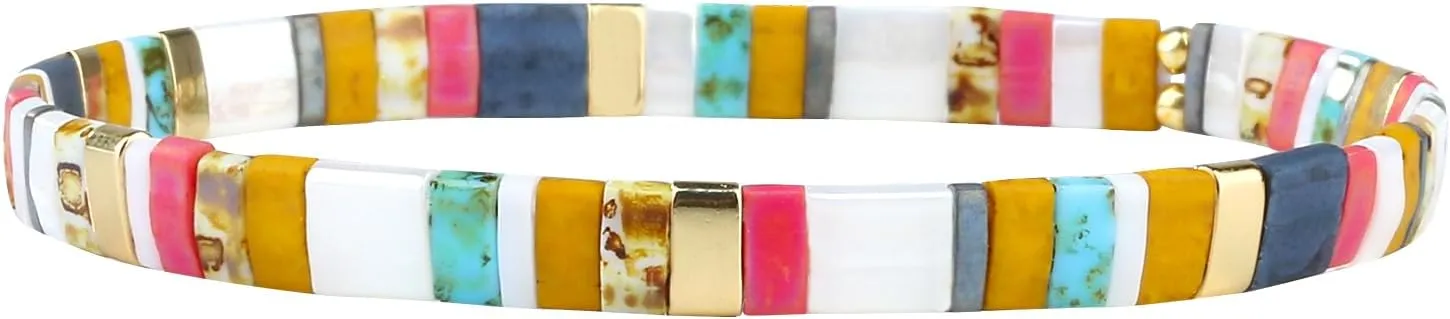 KELITCH New Miyuki Tila Bead Bracelets Charm Stretch Bracelets Stackable Wrap Bracelets for Women Jewelry
