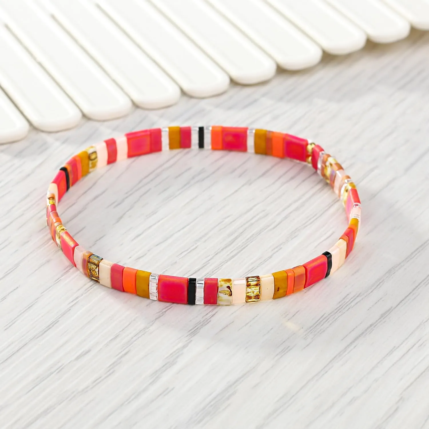 KELITCH Stretch Bracelets Colorful Stackable Tila Bead Bracelets Women Friendship Bracelets Bohemian Jewelry
