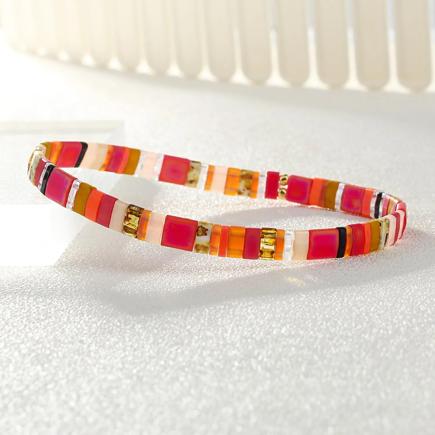 KELITCH Stretch Bracelets Colorful Stackable Tila Bead Bracelets Women Friendship Bracelets Bohemian Jewelry