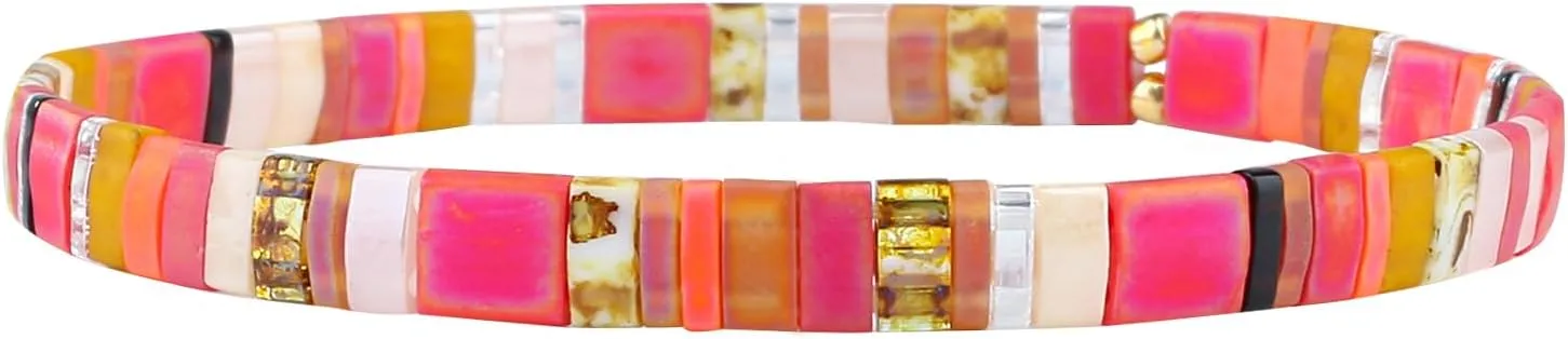 KELITCH Stretch Bracelets Colorful Stackable Tila Bead Bracelets Women Friendship Bracelets Bohemian Jewelry