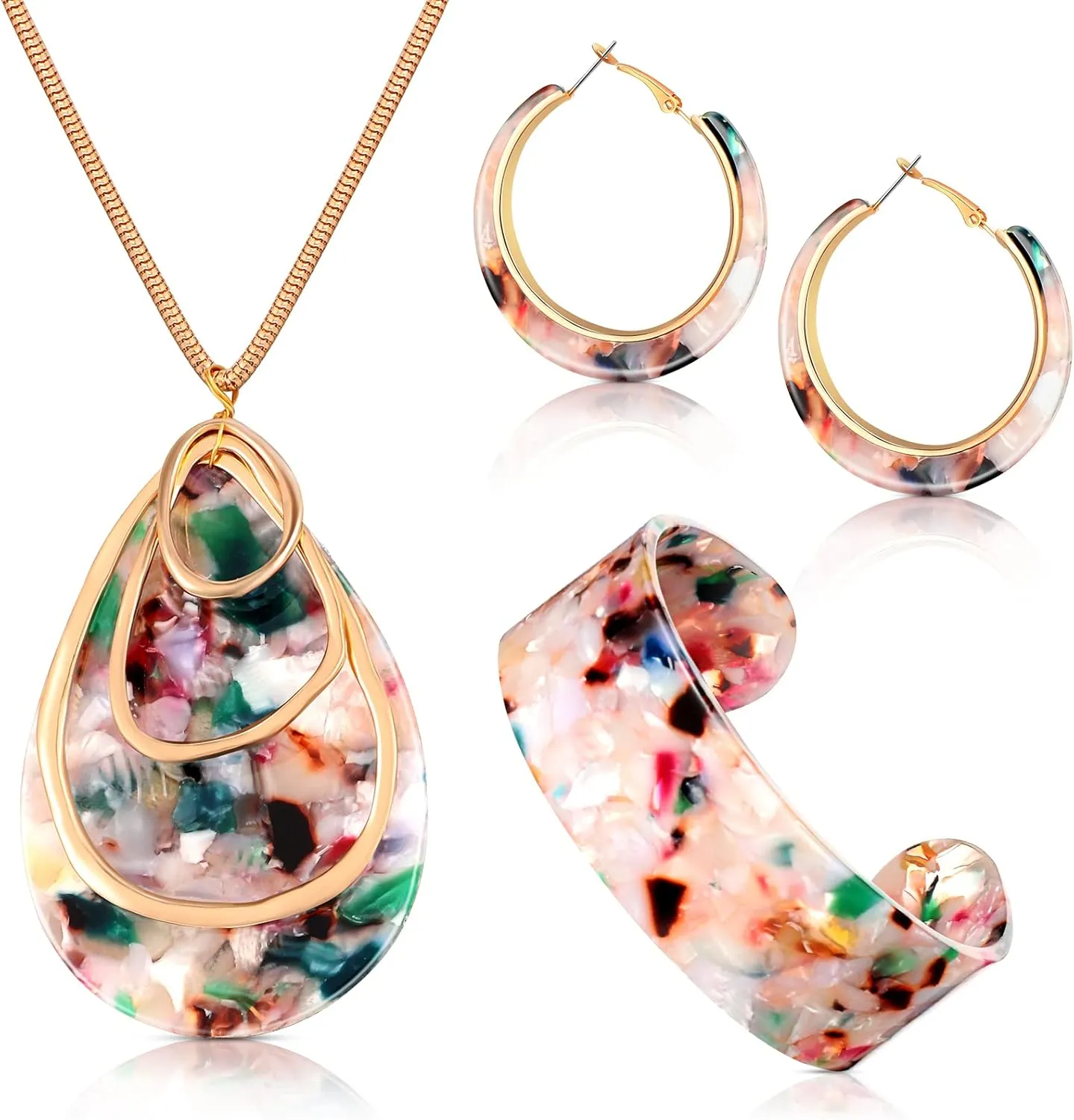 Kenning 4 Pcs Acrylic Jewelry Set for Women Statement Boho Resin Earrings Necklace Bracelet Stylish Jewelry Set for Women