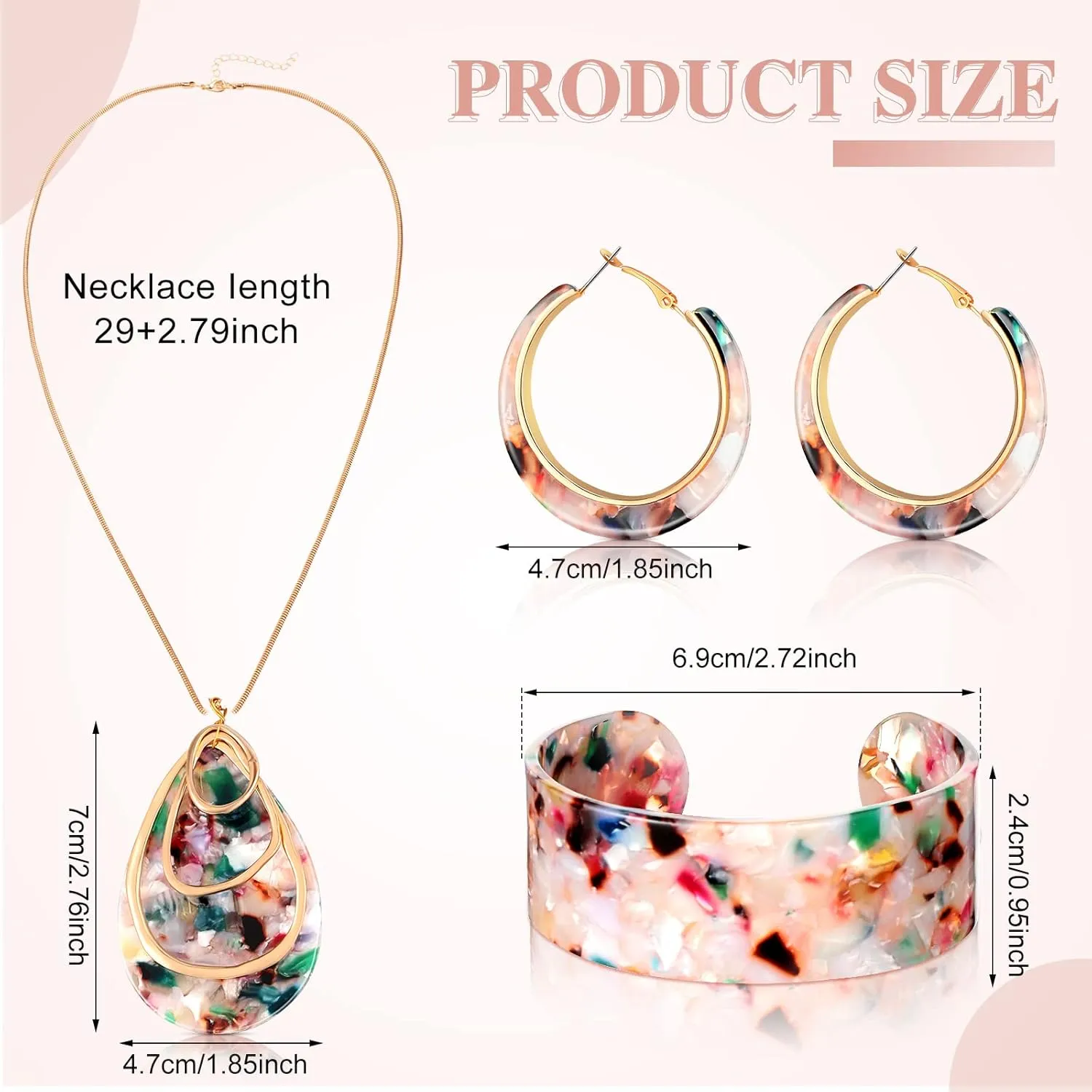 Kenning 4 Pcs Acrylic Jewelry Set for Women Statement Boho Resin Earrings Necklace Bracelet Stylish Jewelry Set for Women