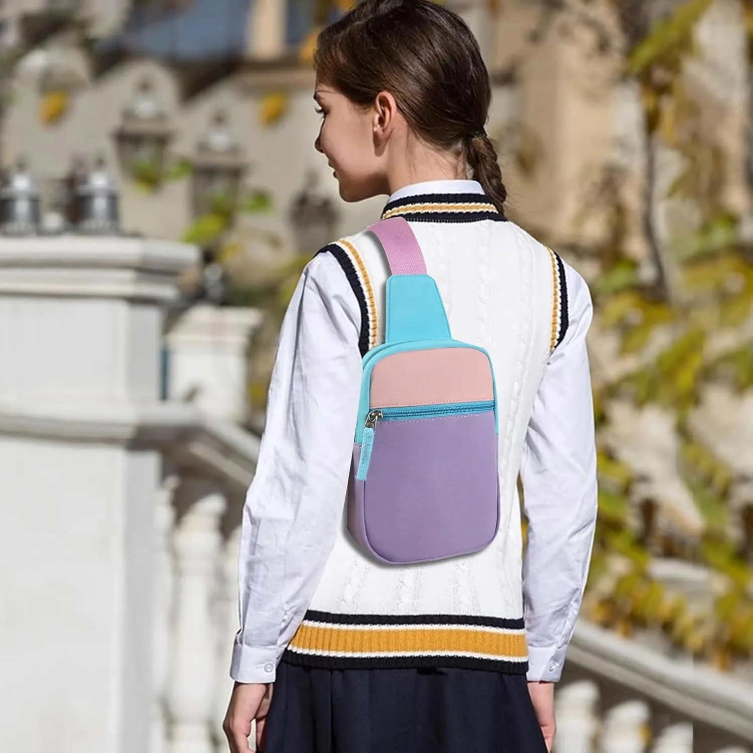 Kids Crossbody Small Sling Bag Bag Girls Fanny Pack Colorblock Belt Bag Cute Backpack Purse Chest Bag for Girls Gifts