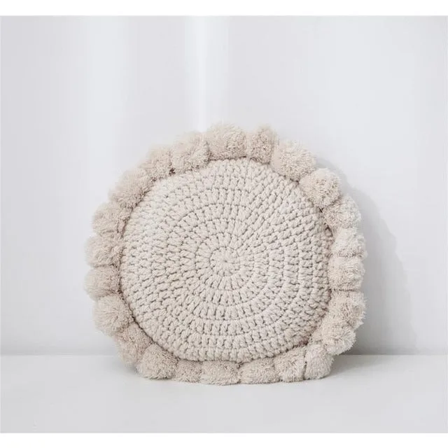 Knitted Sunflower Pompoms Pillow