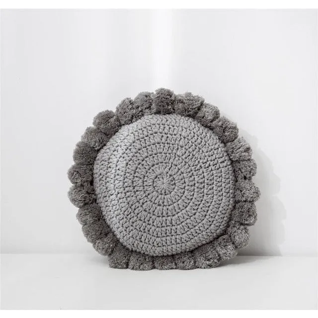 Knitted Sunflower Pompoms Pillow