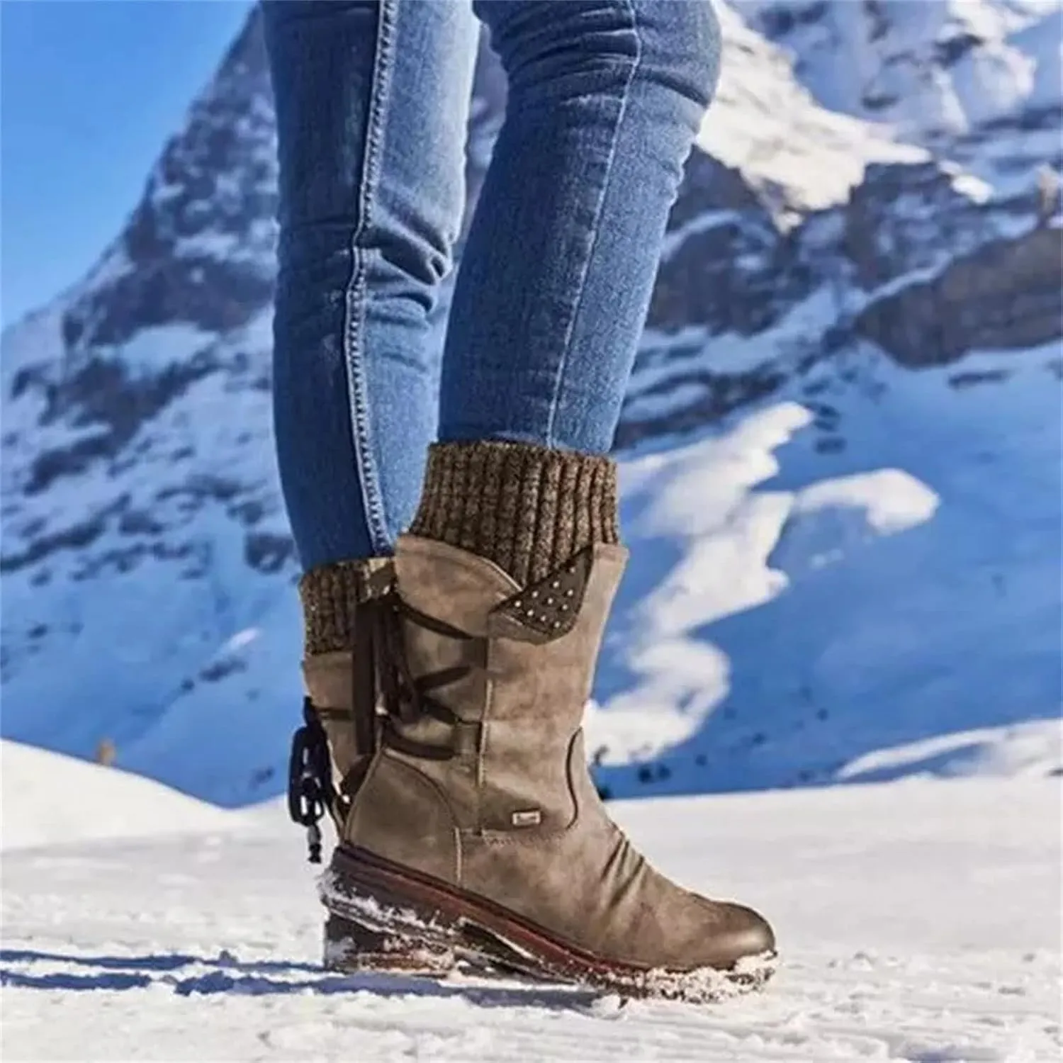Ladmiple Boots For Women 2024 Low Heel Combat Boots Side Zipper Mid Calf Motorcycle Riding Military Biker Boots Ankle Booties