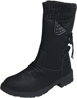Ladmiple Boots For Women 2024 Low Heel Combat Boots Side Zipper Mid Calf Motorcycle Riding Military Biker Boots Ankle Booties