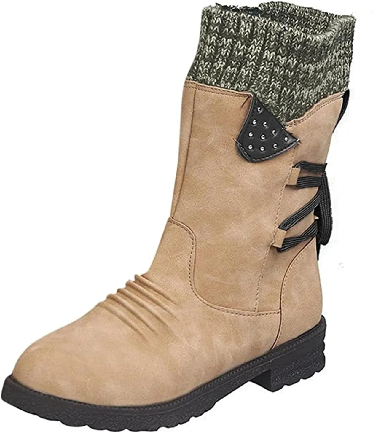 Ladmiple Boots For Women 2024 Low Heel Combat Boots Side Zipper Mid Calf Motorcycle Riding Military Biker Boots Ankle Booties