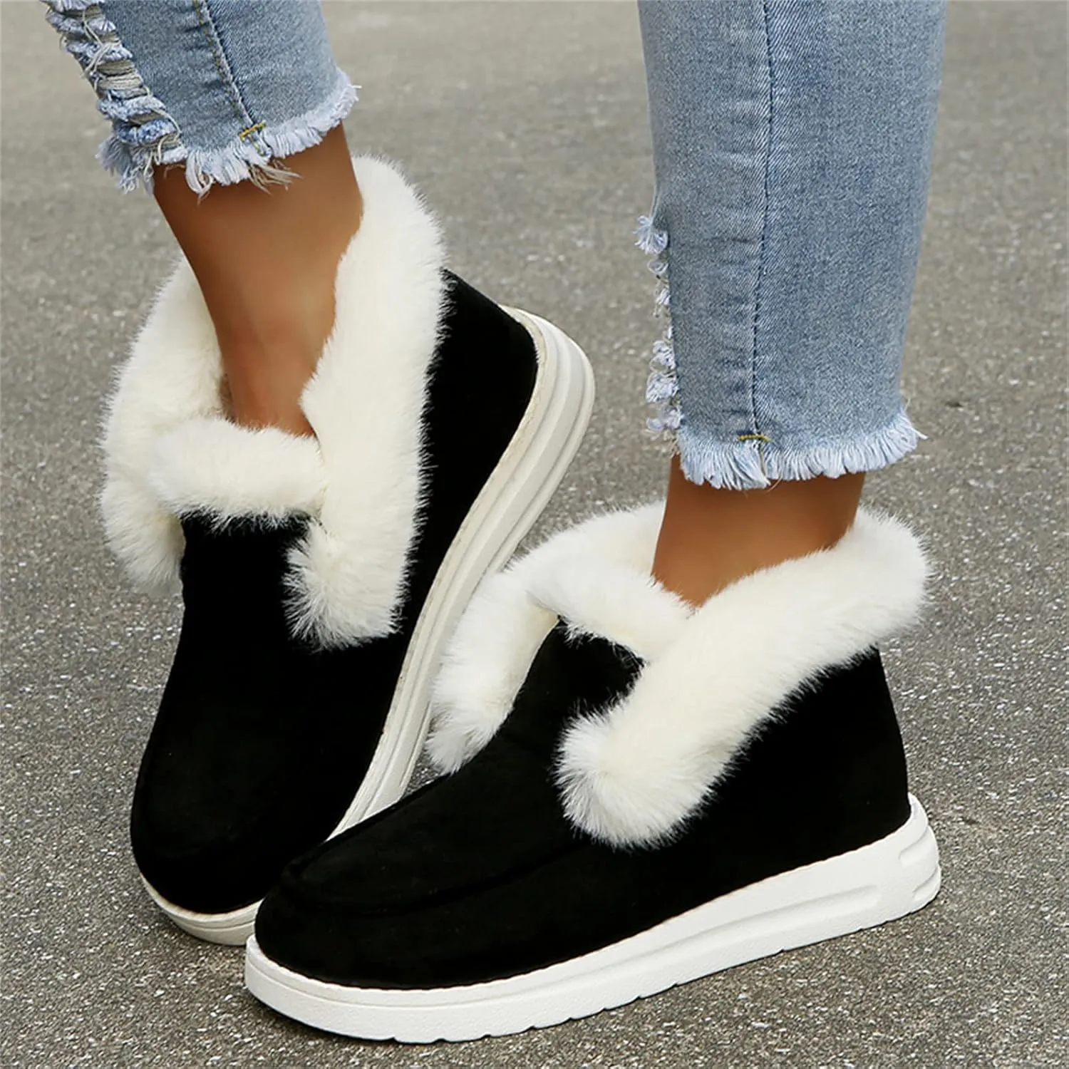 Ladmiple Winter Boots For Women Cute Snow Boots Warm Ankle Booties Comfortable Slip On Outdoor Fur Lined Walking Shoes