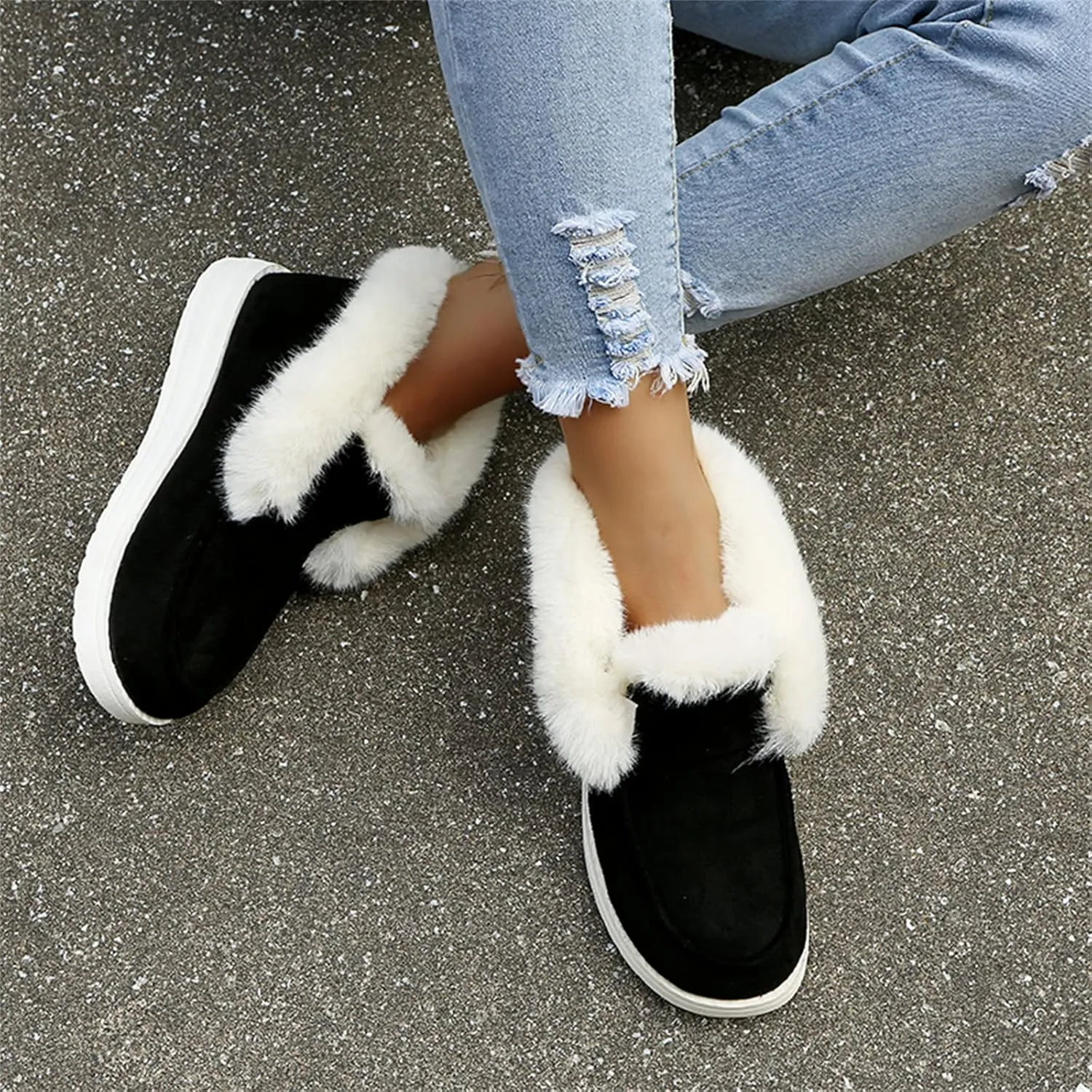 Ladmiple Winter Boots For Women Cute Snow Boots Warm Ankle Booties Comfortable Slip On Outdoor Fur Lined Walking Shoes