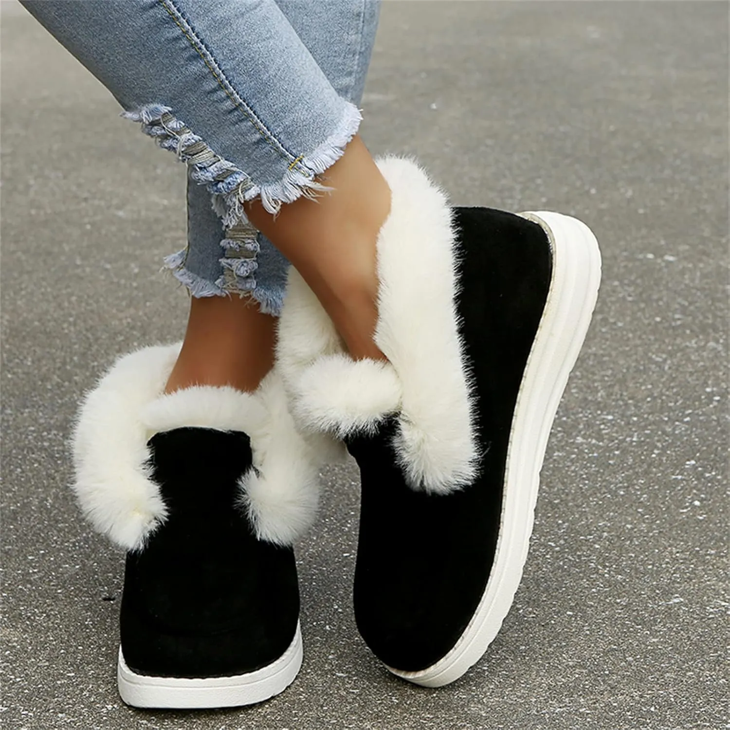Ladmiple Winter Boots For Women Cute Snow Boots Warm Ankle Booties Comfortable Slip On Outdoor Fur Lined Walking Shoes