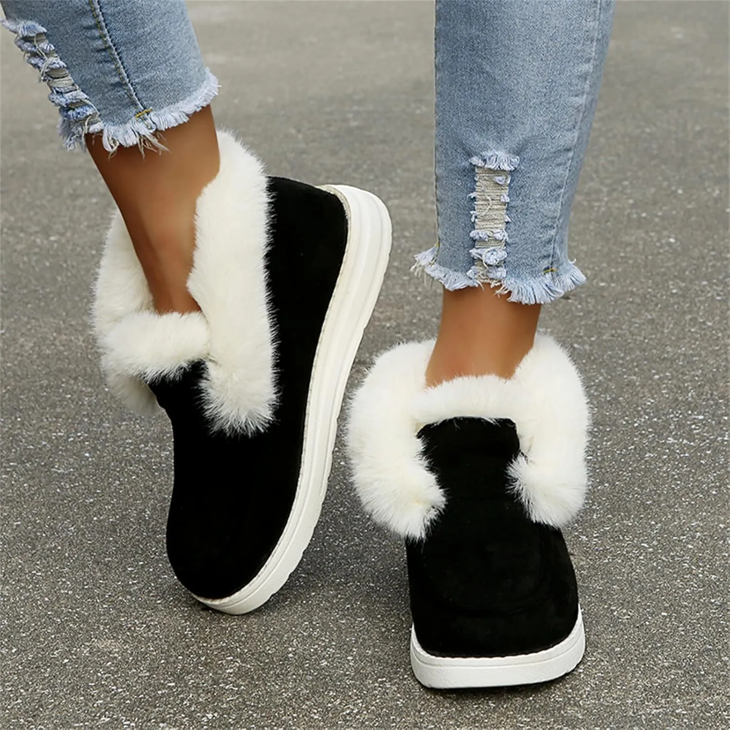 Ladmiple Winter Boots For Women Cute Snow Boots Warm Ankle Booties Comfortable Slip On Outdoor Fur Lined Walking Shoes