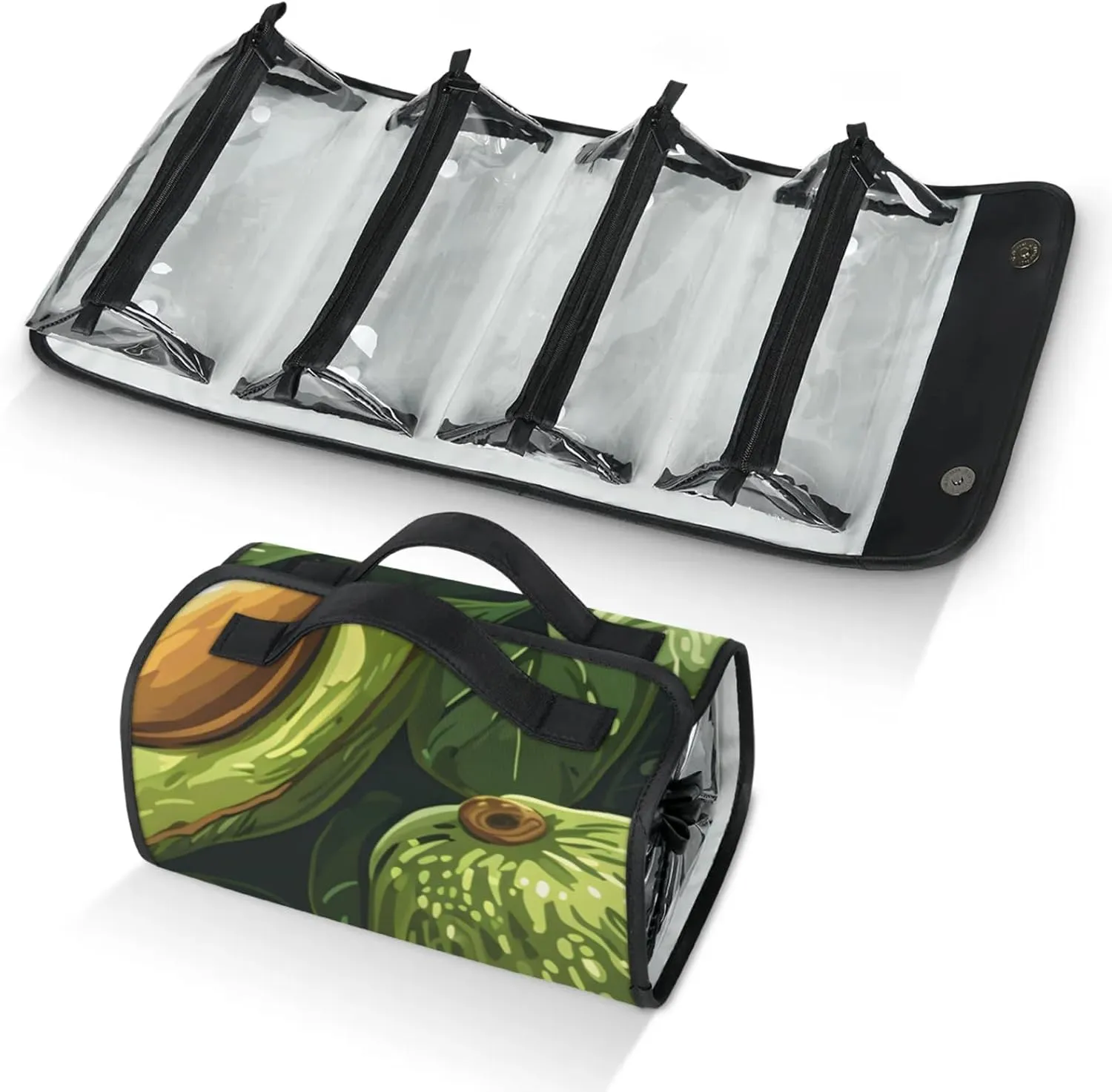 Large Capacity 4-in-1 Hanging Travel Toiletry Bag Storage Organizer With 4 Detachable Removable Zipper Clear Pouches Cartoon Avocados