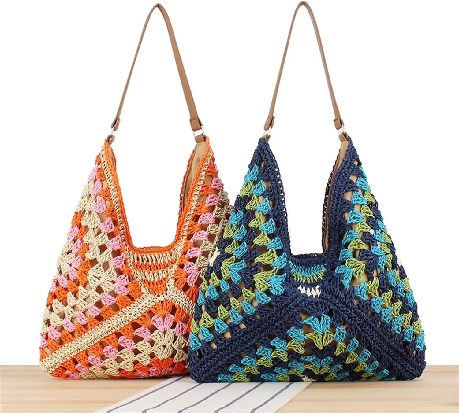 Large Capacity Woven Bag 2024 All-match Fashion Paper Rope Woven Bag Holiday Commuter Bag(Red)