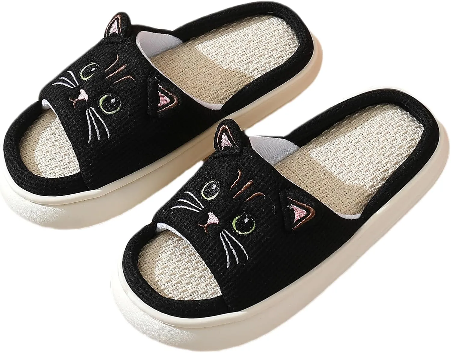 LAVAU Cute Cat Slippers for Women, Fuzzy Fluffy Faux Fur Animal House Slides for Indoor and Outdoor Shoes