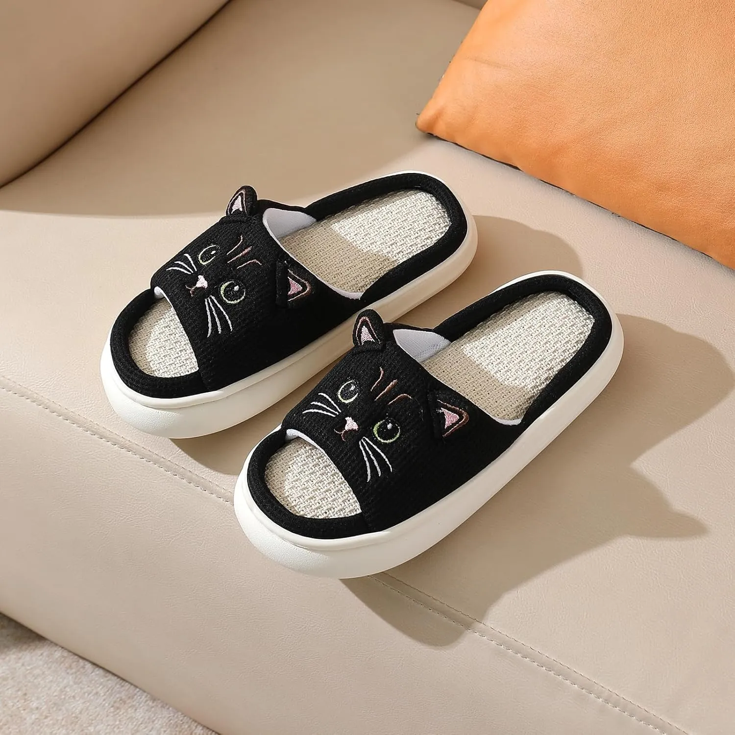 LAVAU Cute Cat Slippers for Women, Fuzzy Fluffy Faux Fur Animal House Slides for Indoor and Outdoor Shoes