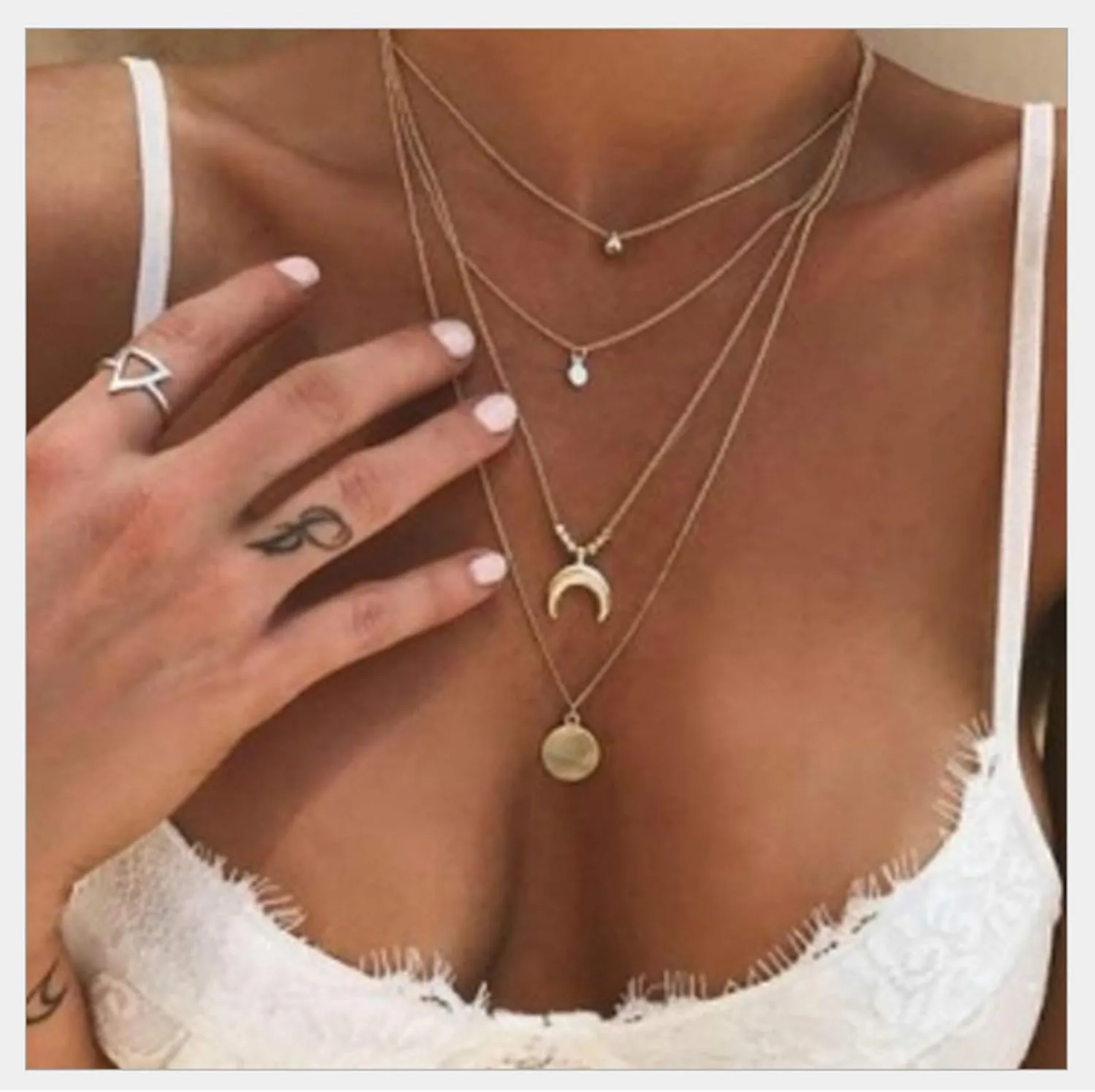 Layer Necklaces For Women Moon Pendant Personality Necklace Stackable Stack Choker Chain Necklaces Trendy Jewelry