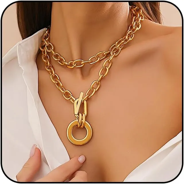 Layered Chunky Chain Necklace for Women Stackable Chunky Necklaces Gold Chunky Necklace Paperclip Pendant Necklaces