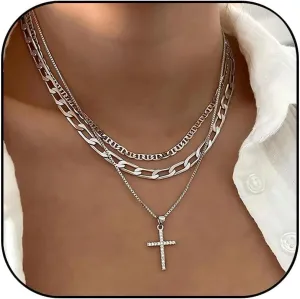 Layered Cross Necklace for Women Dainty Cuban Chain CZ Cross Pendant Necklaces Trendy Stackable Layering Necklaces Jewelry