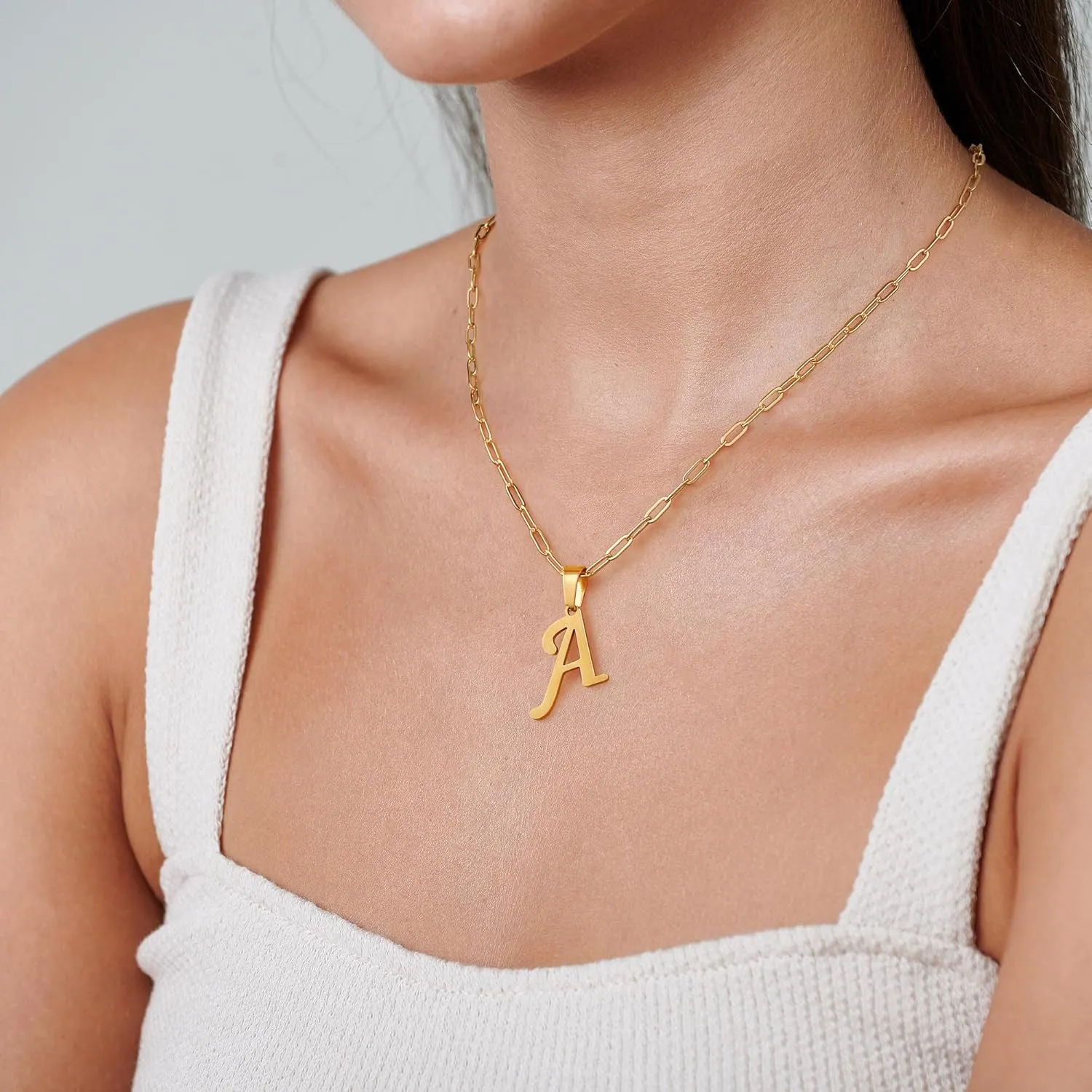 Layered Gold Initial Necklaces for Women, 14K Gold Plated Paperclip Link Chain Necklace for Women Gold Simple Square Letter Pendant Necklace for Women Gold Layered Necklaces for Women Jewelry