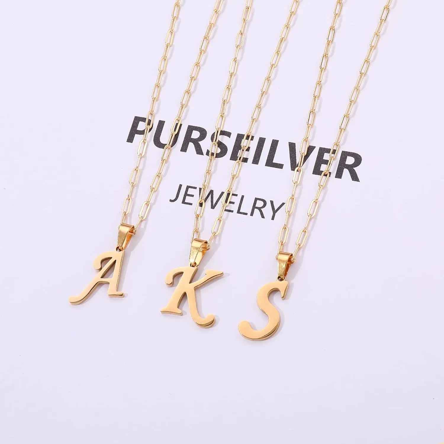 Layered Gold Initial Necklaces for Women, 14K Gold Plated Paperclip Link Chain Necklace for Women Gold Simple Square Letter Pendant Necklace for Women Gold Layered Necklaces for Women Jewelry