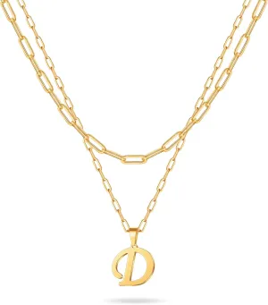 Layered Gold Initial Necklaces for Women, 14K Gold Plated Paperclip Link Chain Necklace for Women Gold Simple Square Letter Pendant Necklace for Women Gold Layered Necklaces for Women Jewelry