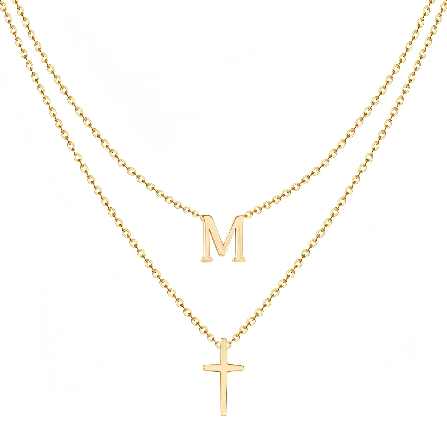 Layered Initial Necklace for Women, Fashion Cross Pendant Necklaces for Women, 18K Gold Plated Cute Letter Necklace A-Z, Hypoallergenic, Religious Christian Jewelry Birthday Gifts for Women