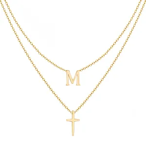Layered Initial Necklace for Women, Fashion Cross Pendant Necklaces for Women, 18K Gold Plated Cute Letter Necklace A-Z, Hypoallergenic, Religious Christian Jewelry Birthday Gifts for Women