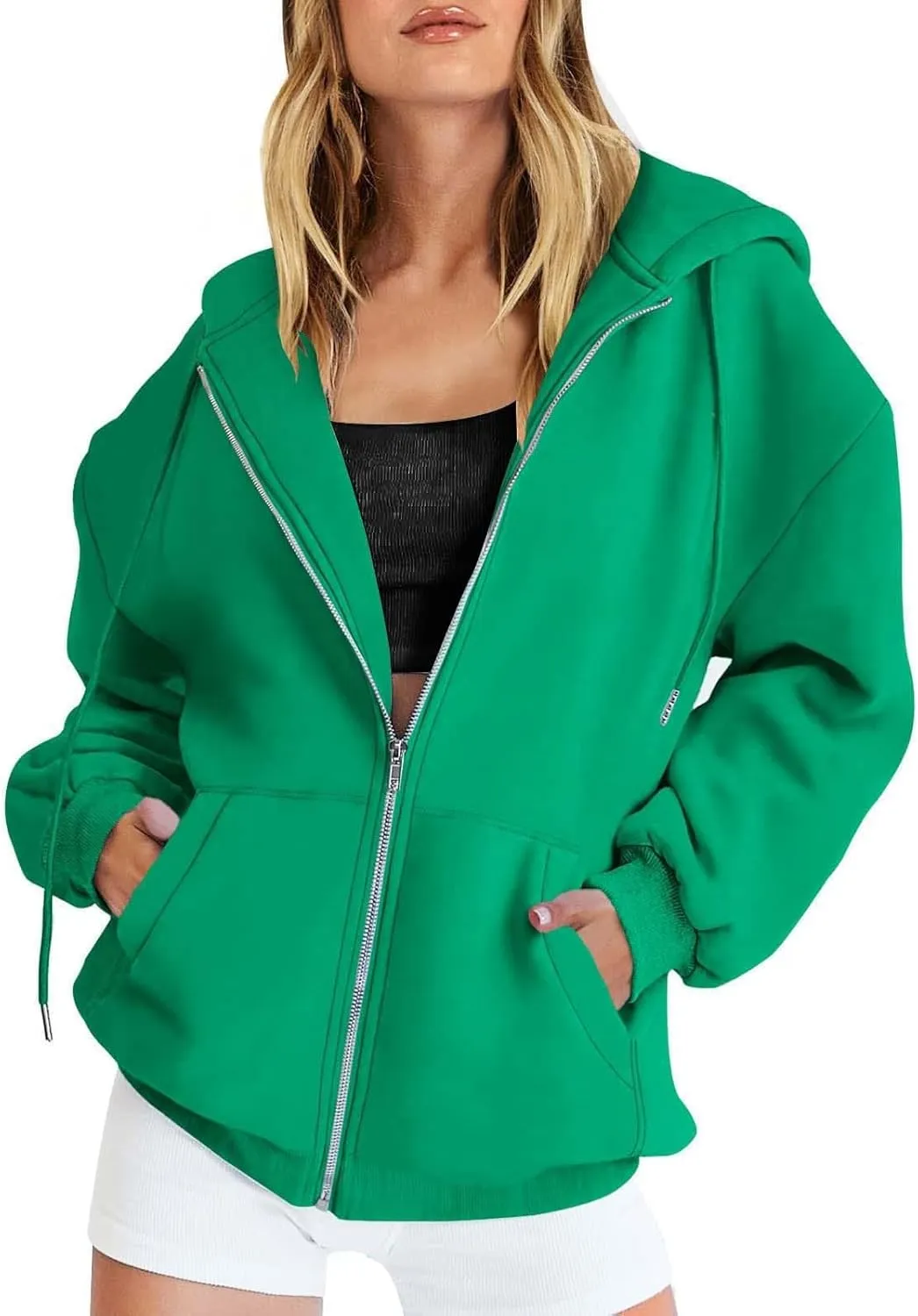 LCMTWX Womens Winter Fuzzy Fleece Jacket Sweatshirt Casual Drawstring Clothing Zipper Track Jacket Solid Color Hooded
