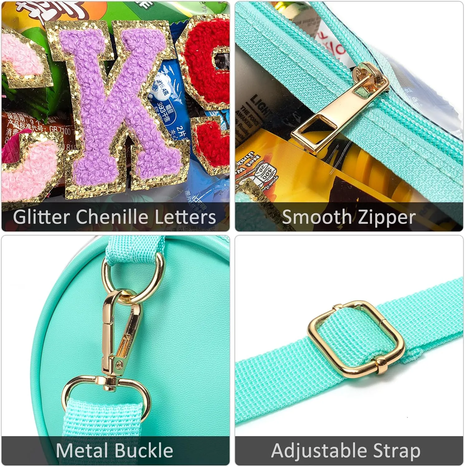 LETGO Chenille Letter Clear Zipper Pouch for Travel,Nylon Clear Cosmetic Bag,Makeup Travel Bag for Women Girls