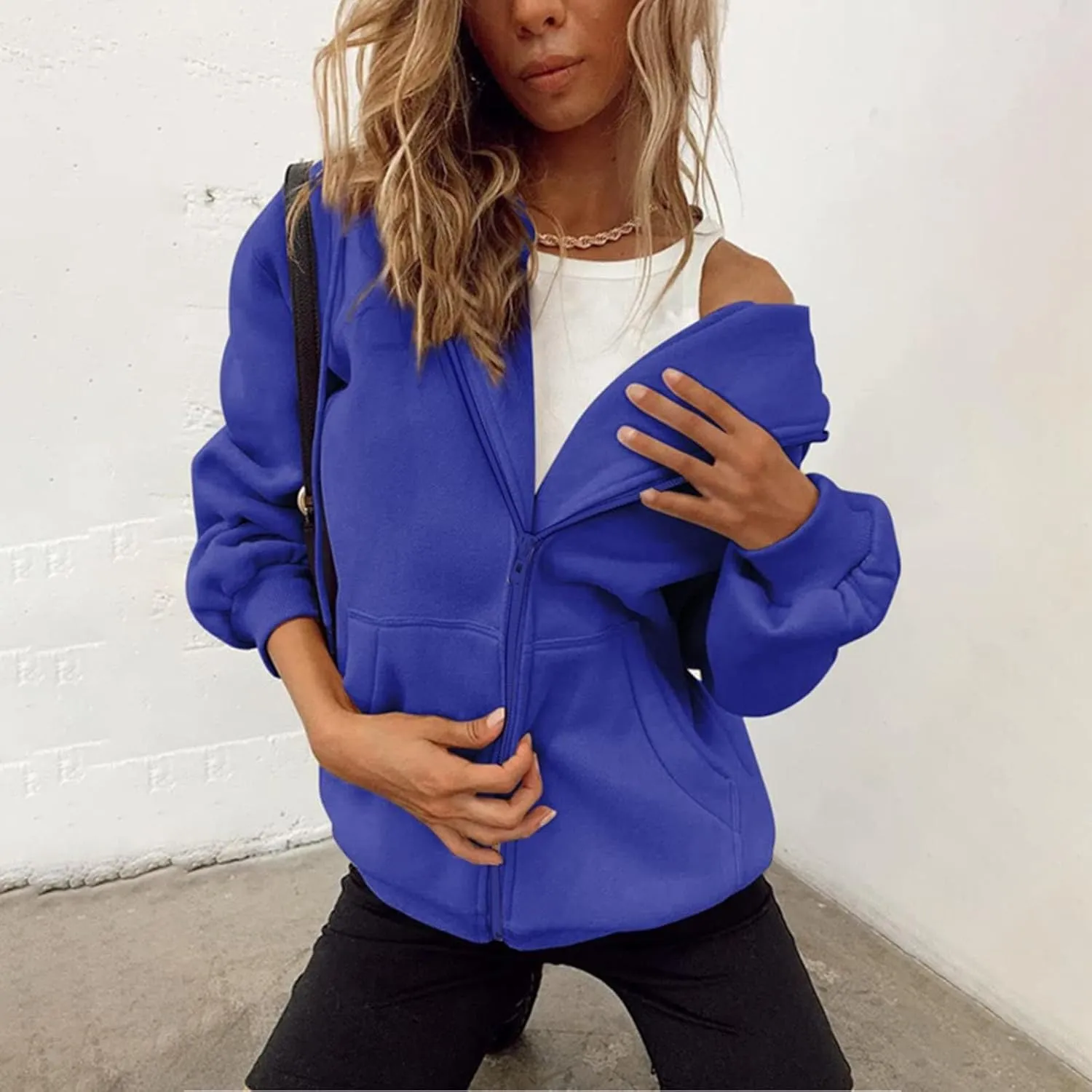Light Weight Zip Up Hoodie Women Plus Size Cotton 2024 Jackets Clothing Casual Drawstring Jacket with Pockets