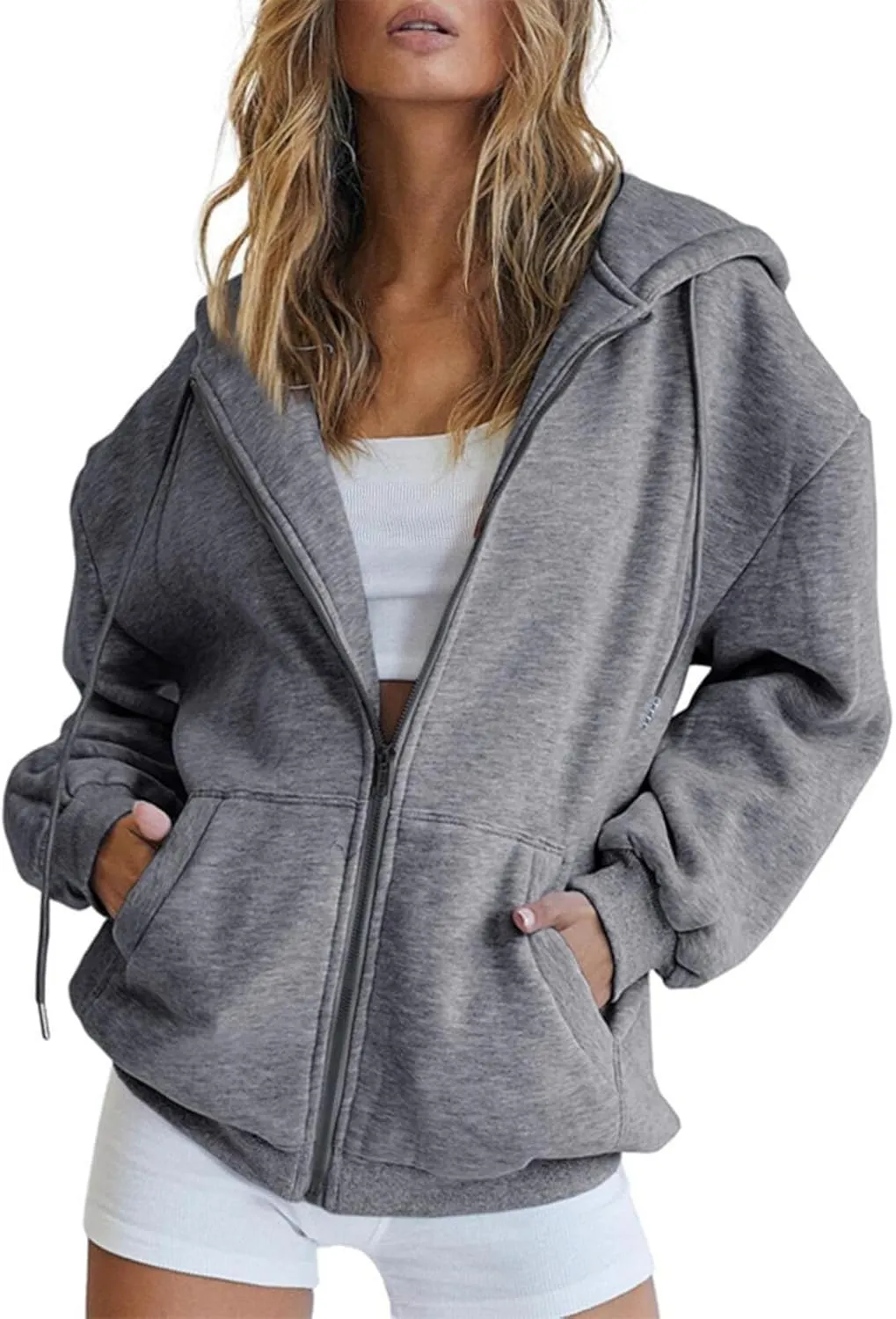 Light Weight Zip Up Hoodie Women Plus Size Cotton 2024 Jackets Clothing Casual Drawstring Jacket with Pockets