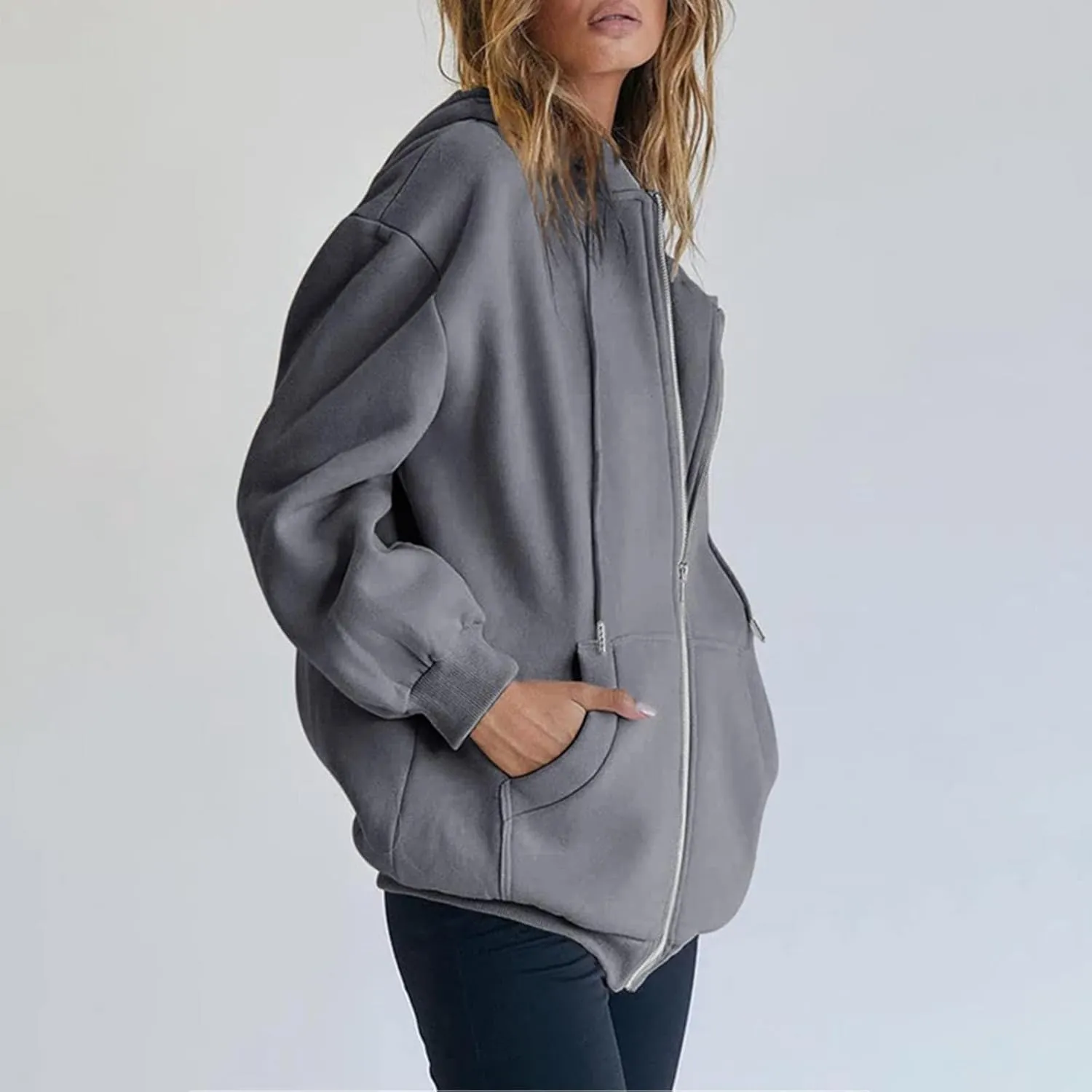 Light Weight Zip Up Hoodie Women Plus Size Cotton 2024 Jackets Clothing Casual Drawstring Jacket with Pockets