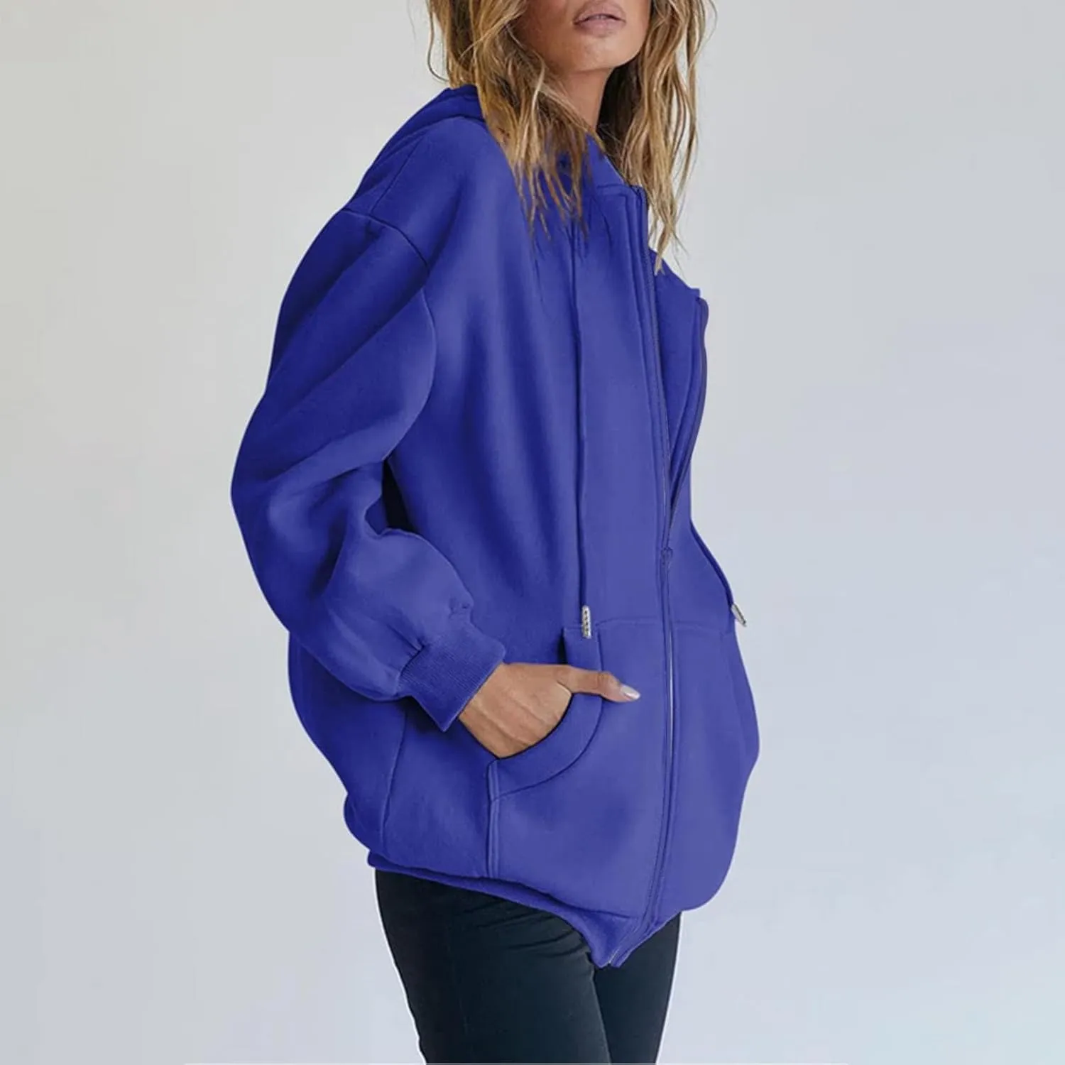 Light Weight Zip Up Hoodie Women Plus Size Cotton 2024 Jackets Clothing Casual Drawstring Jacket with Pockets