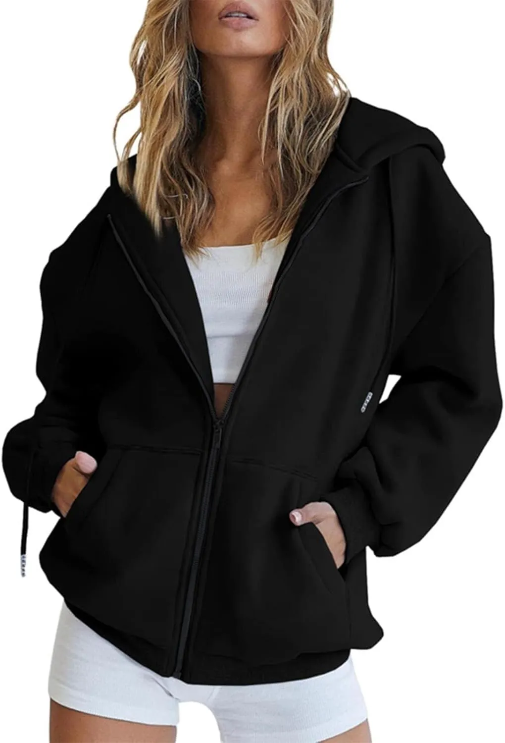 Light Weight Zip Up Hoodie Women Plus Size Cotton 2024 Jackets Clothing Casual Drawstring Jacket with Pockets