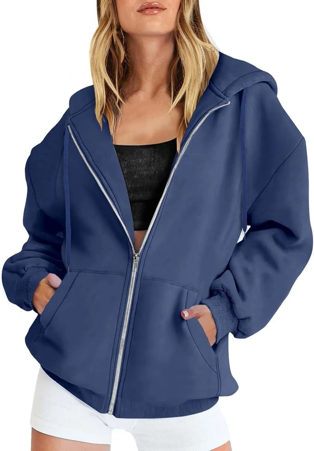 Light Weight Zip Up Hoodie Women Plus Size Cotton 2024 Jackets Clothing Casual Drawstring Jacket with Pockets