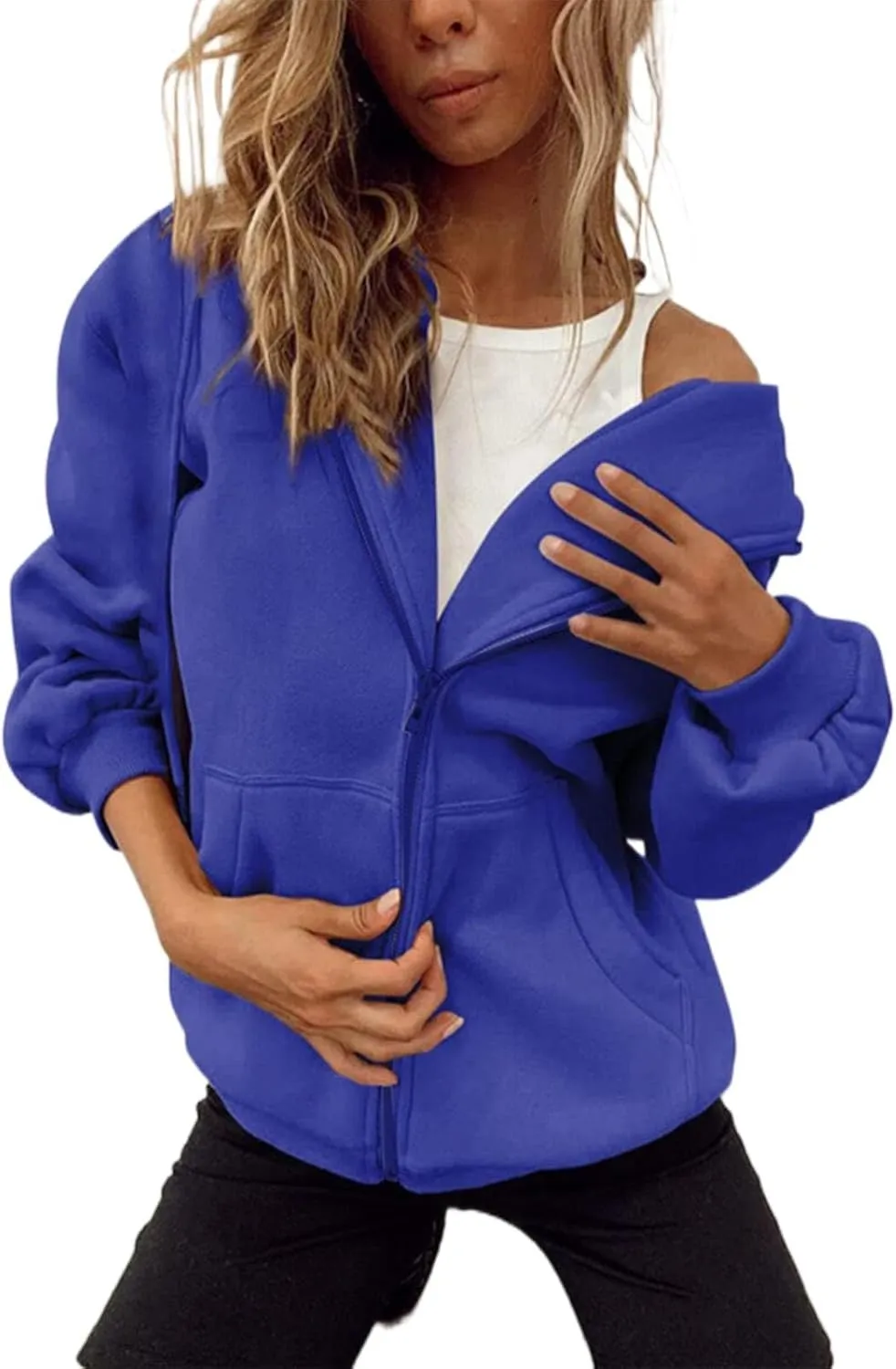 Light Weight Zip Up Hoodie Women Plus Size Cotton 2024 Jackets Clothing Casual Drawstring Jacket with Pockets