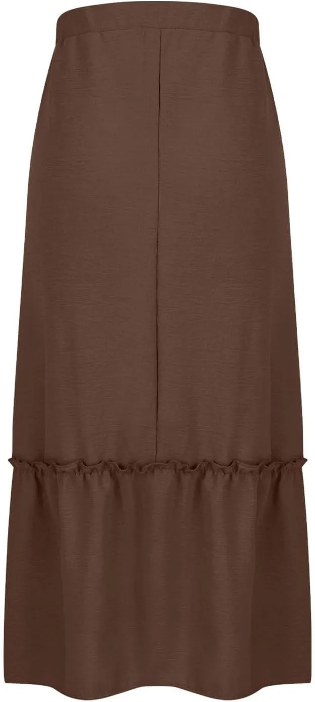 Long Ruffle Skirt for Women Fashion Flowy Boho Maxi Skirts Elastic High Wasit A-Line Pleated Tiered Beach