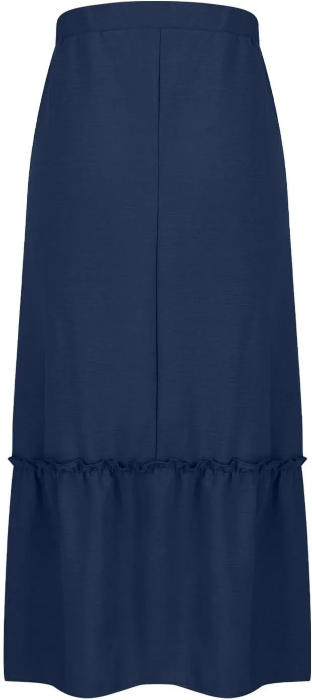 Long Ruffle Skirt for Women Fashion Flowy Boho Maxi Skirts Elastic High Wasit A-Line Pleated Tiered Beach