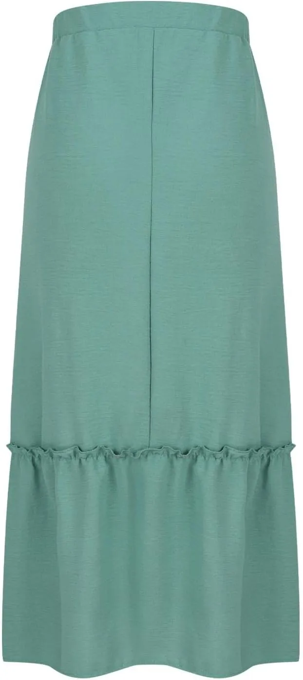 Long Ruffle Skirt for Women Fashion Flowy Boho Maxi Skirts Elastic High Wasit A-Line Pleated Tiered Beach